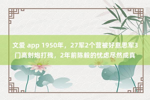 文爱 app 1950年，27军2个营被好意思军3门高射炮打残，2年前陈毅的忧虑尽然成真