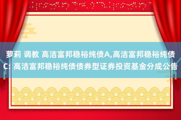 萝莉 调教 高洁富邦稳裕纯债A，高洁富邦稳裕纯债C: 高洁富邦稳裕纯债债券型证券投资基金分成公告