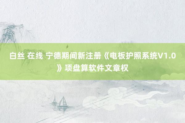 白丝 在线 宁德期间新注册《电板护照系统V1.0》项盘算软件文章权