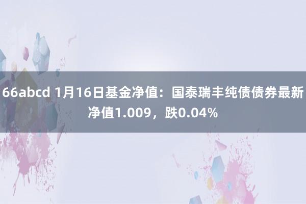 66abcd 1月16日基金净值：国泰瑞丰纯债债券最新净值1.009，跌0.04%