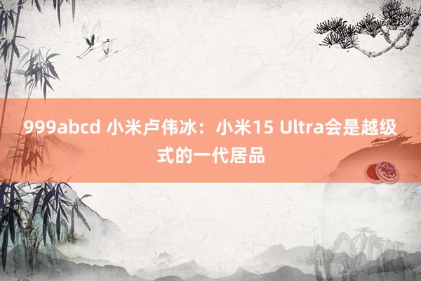 999abcd 小米卢伟冰：小米15 Ultra会是越级式的一代居品