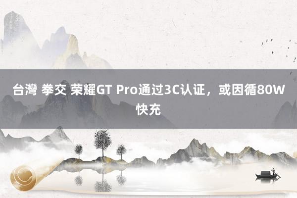 台灣 拳交 荣耀GT Pro通过3C认证，或因循80W快充