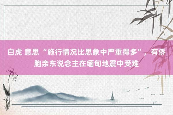 白虎 意思 “施行情况比思象中严重得多”，有侨胞亲东说念主在缅甸地震中受难