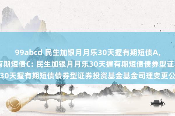 99abcd 民生加银月月乐30天握有期短债A,民生加银月月乐30天握有期短债C: 民生加银月月乐30天握有期短债债券型证券投资基金基金司理变更公告
