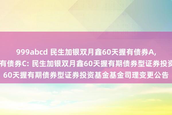 999abcd 民生加银双月鑫60天握有债券A,民生加银双月鑫60天握有债券C: 民生加银双月鑫60天握有期债券型证券投资基金基金司理变更公告