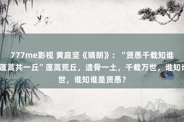 777me影视 黄庭坚《晴朗》：“贤愚千载知谁是，满眼蓬蒿共一丘”蓬蒿荒丘，遗骨一土，千载万世，谁知谁是贤愚？