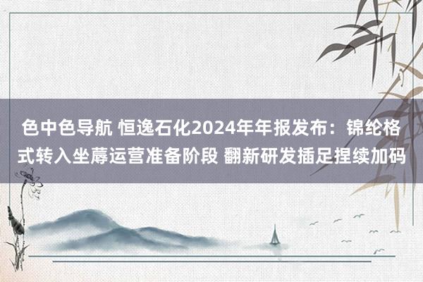 色中色导航 恒逸石化2024年年报发布：锦纶格式转入坐蓐运营准备阶段 翻新研发插足捏续加码